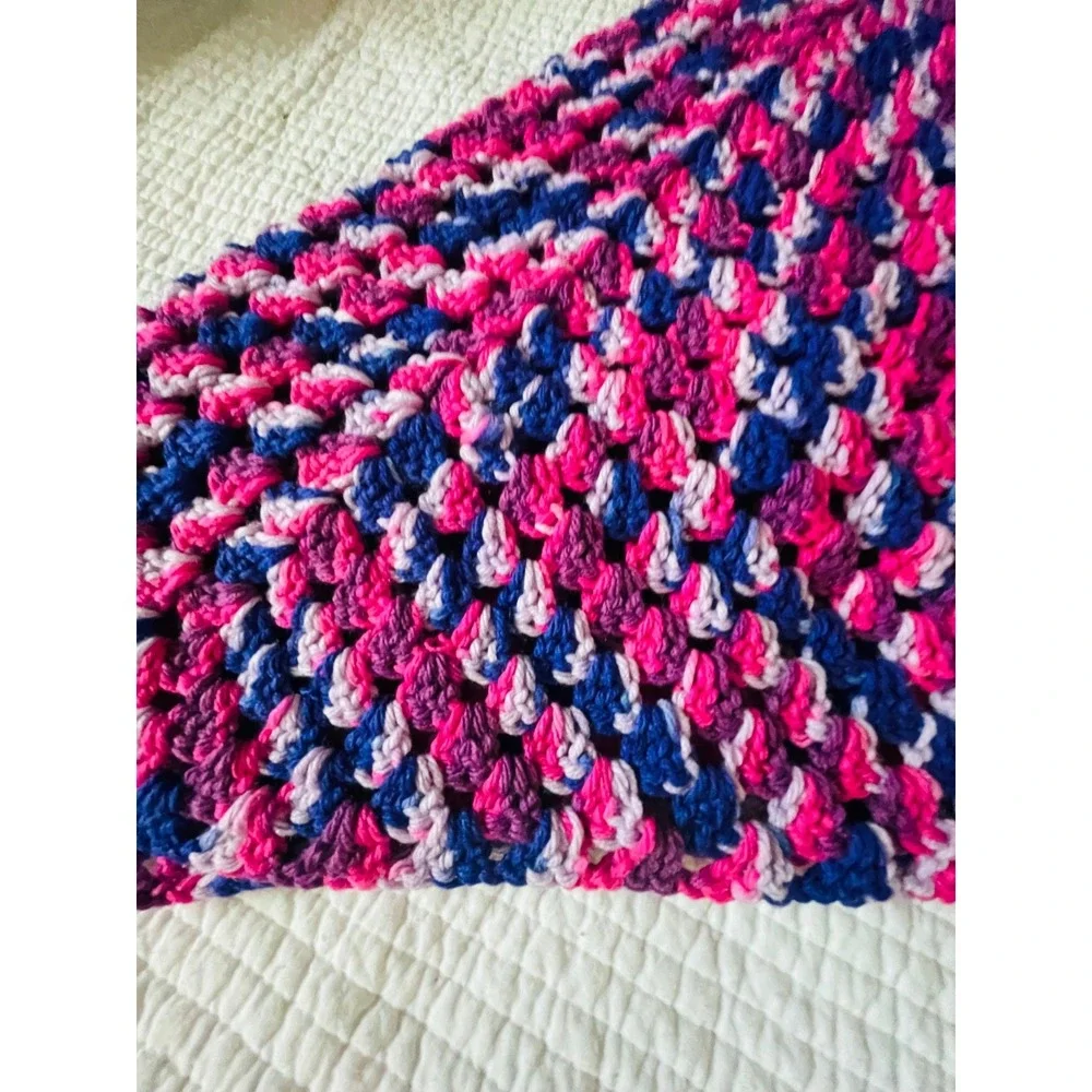 Hand Crocheted Blanket Baby Lap Afghan Purple Pink Assorted Shades 34